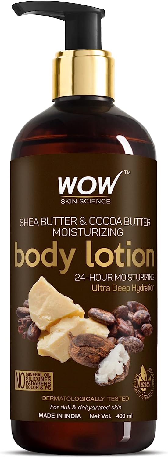 WOW Skin Science Shea Butter and Cocoa Butter Moisturizing Body Lotion, Deep Hydration, 400ml