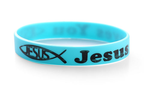 Komonee Jesus Loves You Blue Christian Silicone Wristbands (Pack of 10)