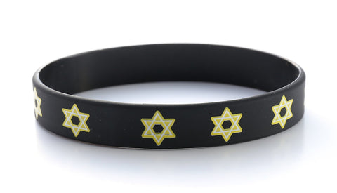 Komonee Star Of David Jewish Black Silicone Wristbands (Pack of 10)