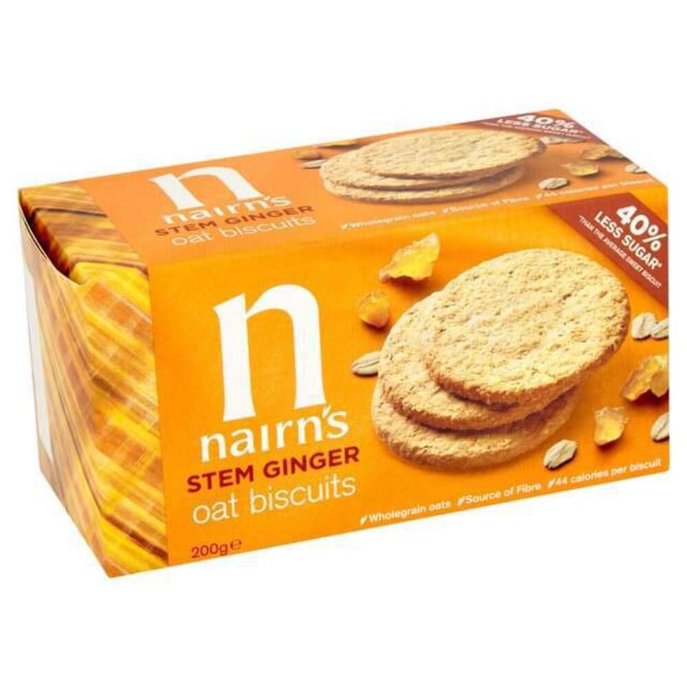 NAIRN'S OATCAKES Stem Ginger Wheat Free Biscuits 200g (PACK OF 12)