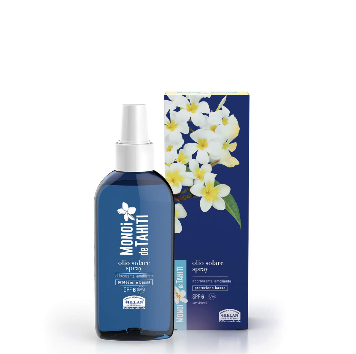 Helan, Monoi De Tahiti - Tanning Oil with Coconut Oil for Face and Body, Body Oil with Sun Protection SPF 6, Sunscreen Body Spray with Natural Tan Accelerator Water-Resistant, 150 ml - Made in Italy