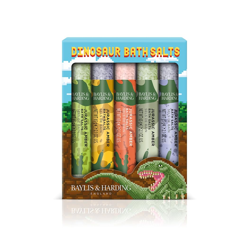 Baylis & Harding Dinosaur 5 Test Tube Bath Salts Gift Set (Pack of 1) - Vegan Friendly