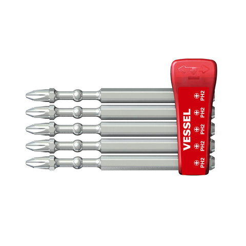 VESSEL IBMG90PH2K5 Impact Ball Torsion Bits PH2X90 5PC with MAG Charge Holder