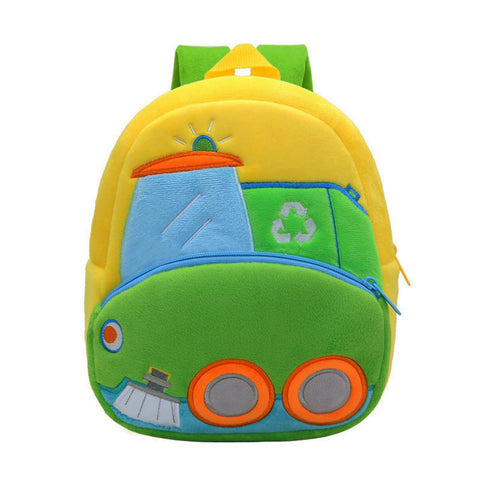 JBin Rich 10" Small Toddler Backpack for Girls and Boys,Cute Plush Vehicles Cartoon Mini Backpack for Kids 1-3 Years Old