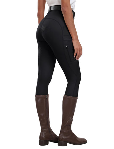MoFiz Women's Silicone Full Seat Horse Riding Pants Zipper Pockets Equestrian Breeches Riding Tights Dark Gray XS