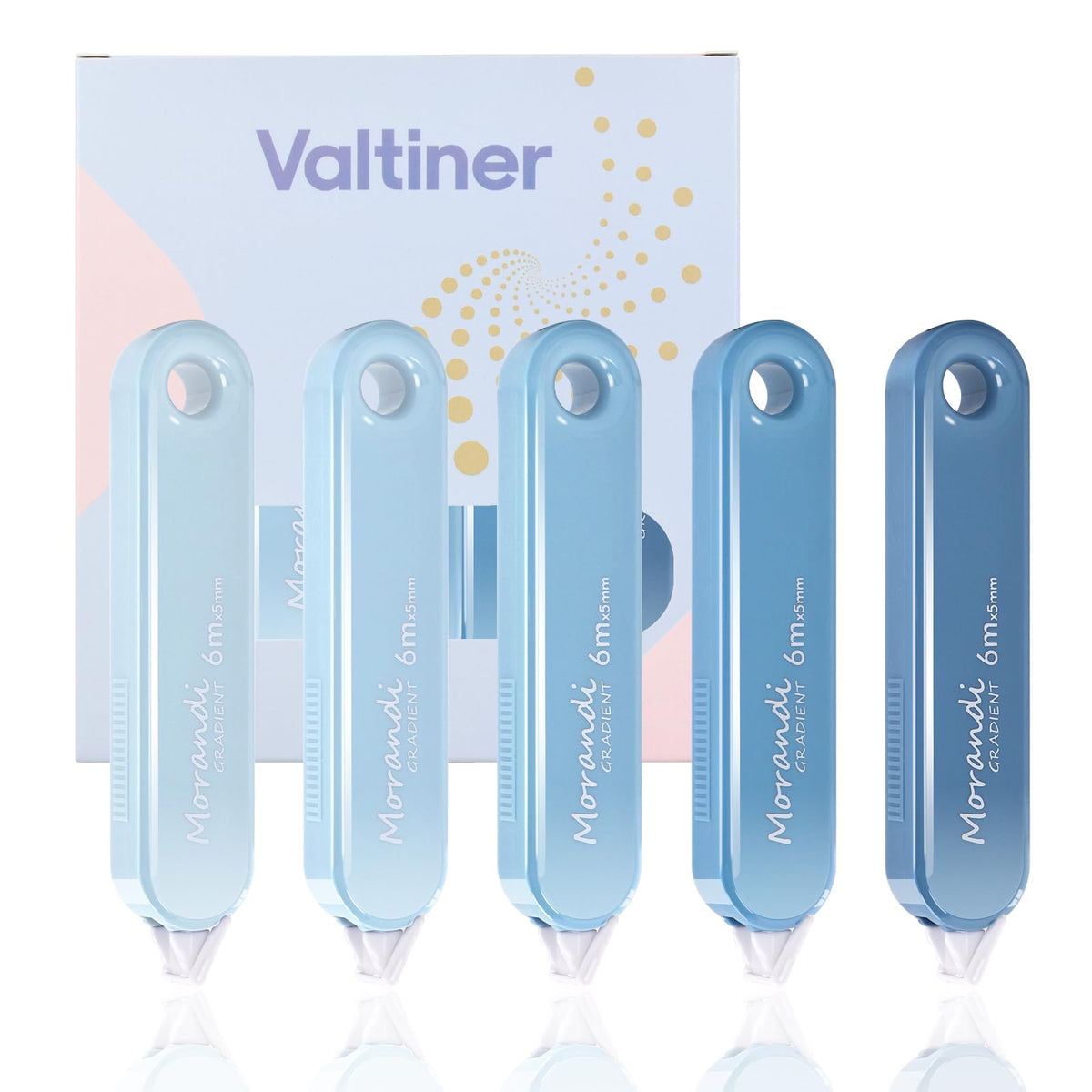 Valitner 5PCS White Out Correction Tapes, Aesthetic Cute Whiteout Tape, Quick Dry, Instant Correct, Easy to Use for School Office Supplies (Blue)