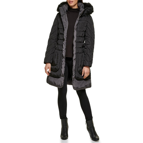 GUESS Women's Midweight Puffer Jacket, Belted Black, X-Large