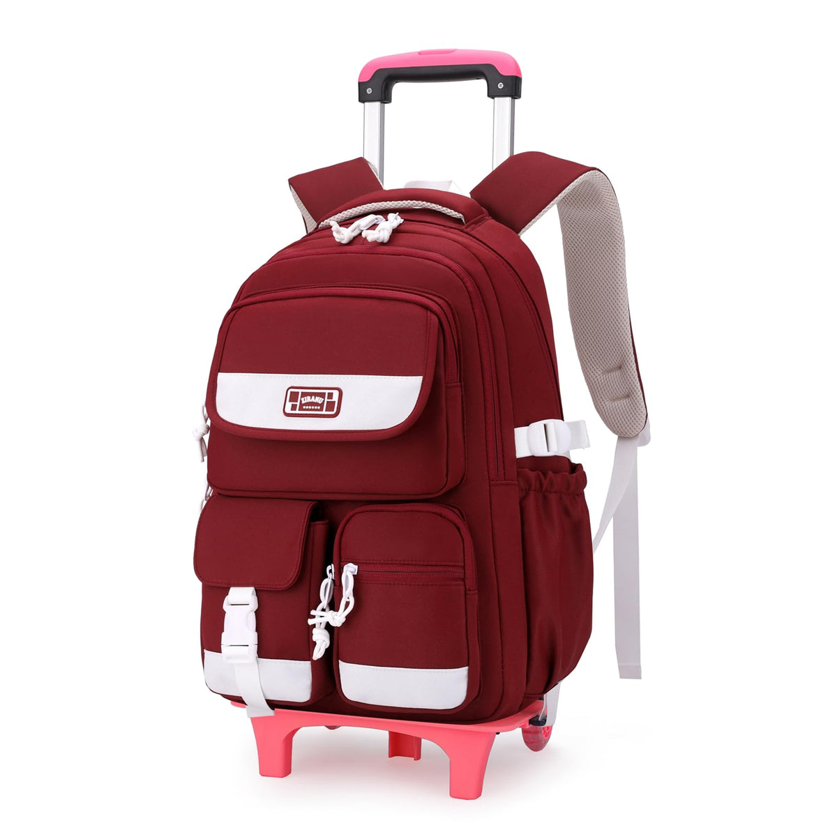 LANSHIYA Solid Color Rolling Backpack for Girls Boys Cute Elementary school bag with wheels,Red Trolley Bags for Travel