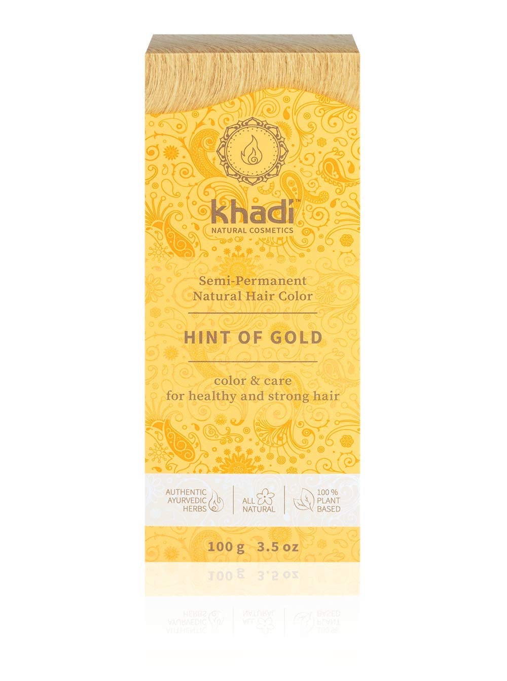 khadi Ayurvedic Natural Hair Color, 100% herbal, vegan, PPD & chemical free, certified natural cosmetics for healthy hair (HINT OF GOLD, 1 Pack (1 x 3.5oz))