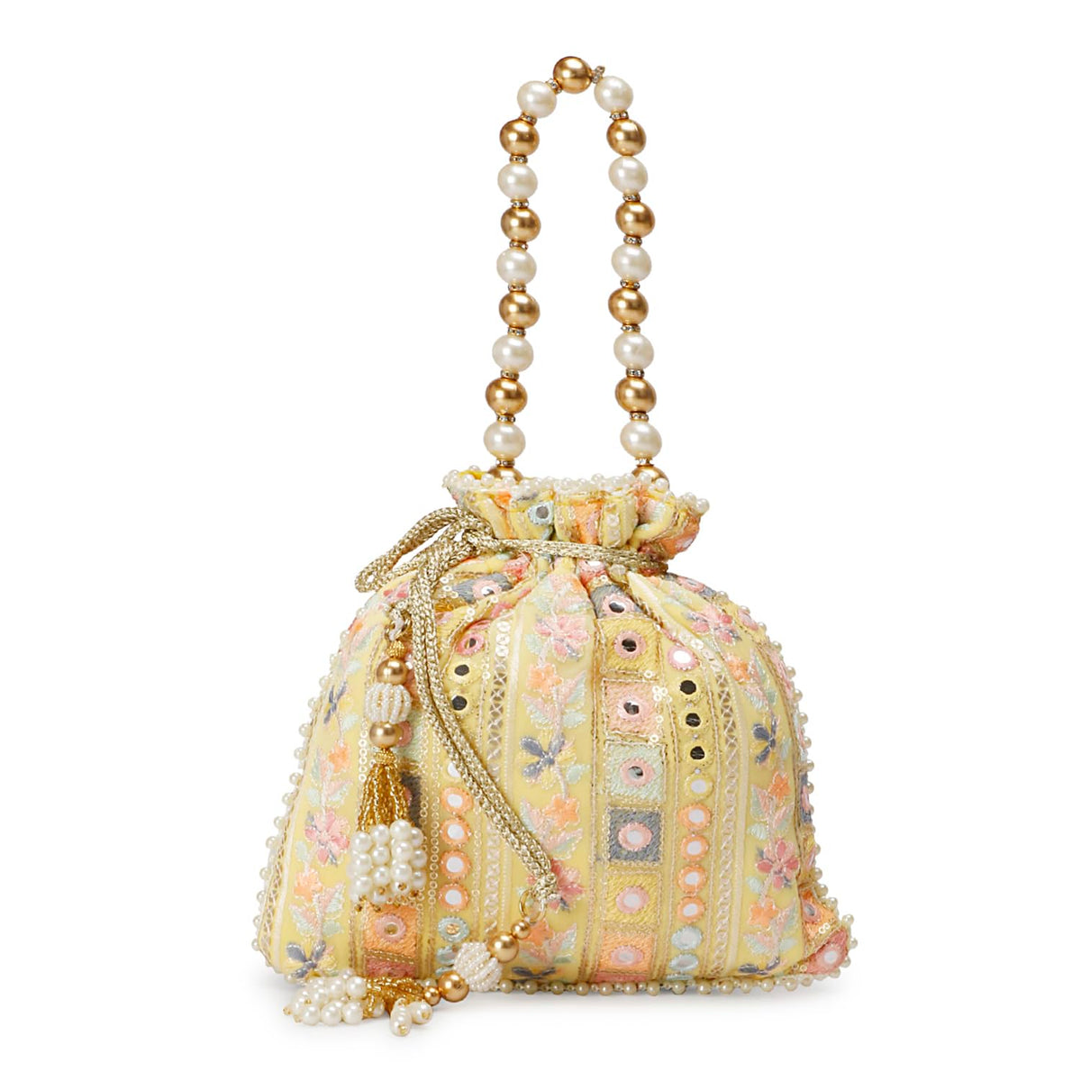 LONGING TO BUY Indian Potli Bags, Evening Clutch Potli Bag For Wedding, Festivals, Potli Bags for Engagement (Yellow)