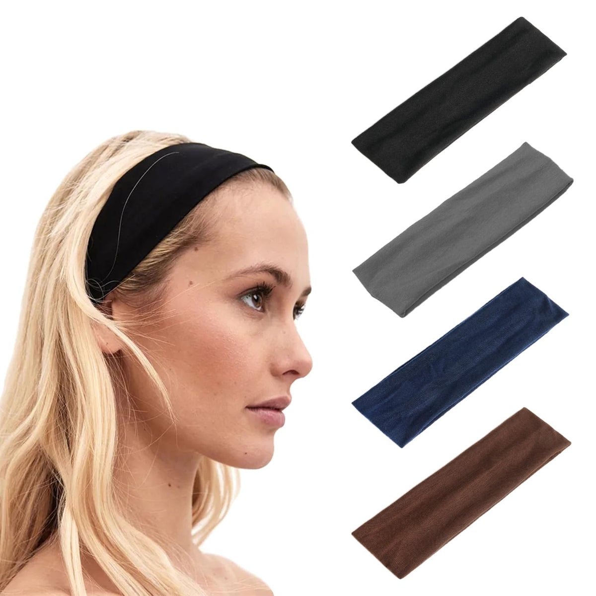 SYEYCW 8 Pcs 5cm Wide Headbands for Women's Hair, Cotton Sports Hairband for Women Girls, Breathable Hair Band for Sweat-Wicking, for Doing Workout, Yoga, Running (Black, Gray, Brown, Navy Blue)