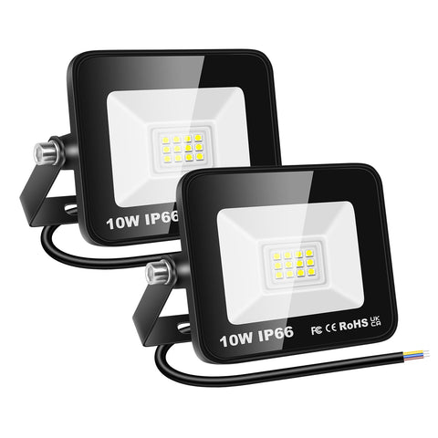 RIGIDON 2 Pcs Outdoor Flood LED Work Light, 10W 1000 Lumens Floodlight, Daylight Cold White Security Lights for Garden Yard Lawn Basketball Football Court Patio Landscape, IP66 Waterproof 6000K