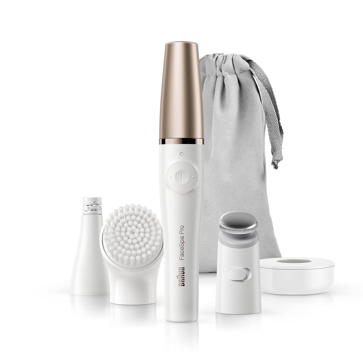 Braun FaceSpa Facial Epilator for Women, Hair Removal with Facial Cleansing Brush Head, Toning Head & Charger Stand, Wet & Dry, SE911, White/Bronze