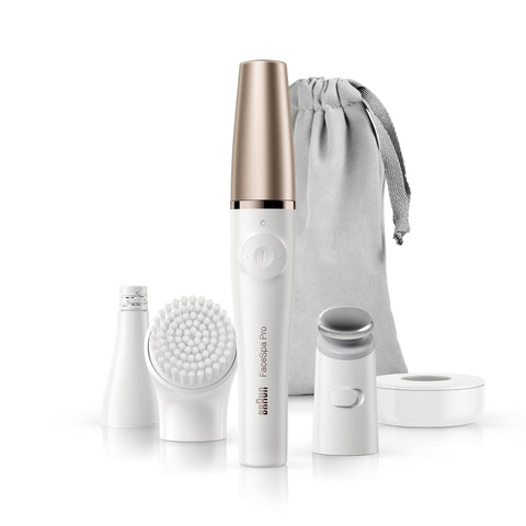 Braun FaceSpa Facial Epilator for Women, Hair Removal with Facial Cleansing Brush Head, Toning Head & Charger Stand, Wet & Dry, SE911, White/Bronze