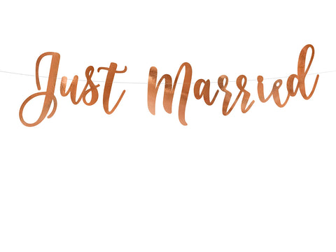 PartyDeco "Just Married" Rose Gold Banner - Elegant 20x77cm Paper Wedding Decoration | Perfect for Weddings, Bachelor Parties & Celebrations | Lightweight and Trendy