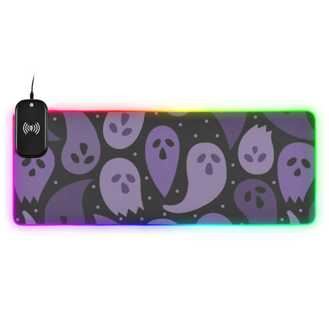 Ghost Skull Happy Halloween Wireless Charging Mouse Pad for Mobile Phone Extra Large Gaming Mousepad with 13 Lighting Modes Mouse Mat for Gaming MacBook PC Laptop Desk Office Home