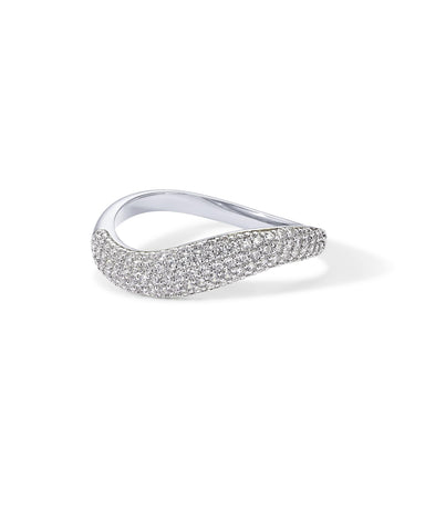 PAVOI Rhodium Plated Wavy Cubic Zirconia Stackable Ring for Women | Twisted Wave CZ Band | Delicate Eternity Rings | Size 7