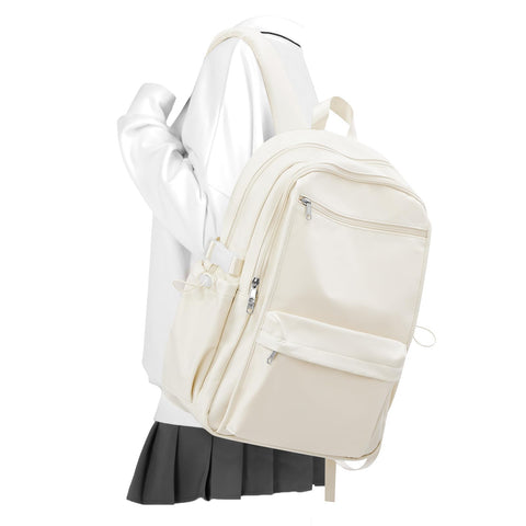 WEPOET Simple School Backpack For Women,Lightweight College Backpack,High School Bag For Teens Boys Girls,Casual daypack Small Travel Backpacks Men Cute Bookbag(Beige)