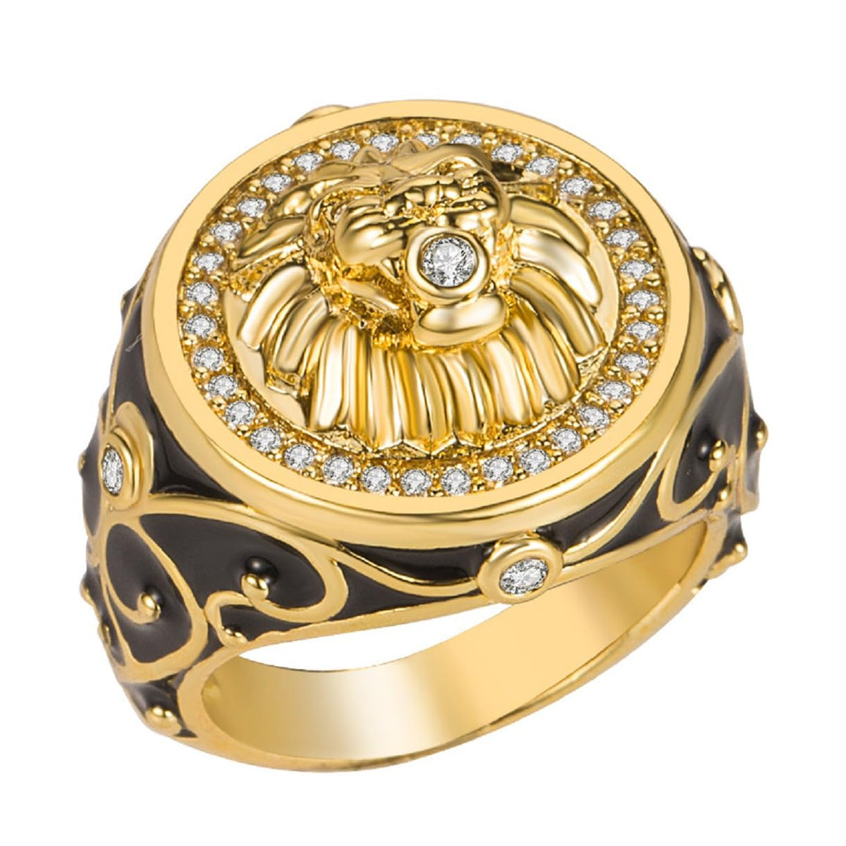 MayiaHey Lion Ring, Sparkling Lion Head Ring for Men, Nordic Viking Lion Ring Lion Jewellery, Celtic Lion Ring Hip Hop Roaring Lion Band Ring Punk Gold Lion Ring for Boys, 18.9, Non-precious metal