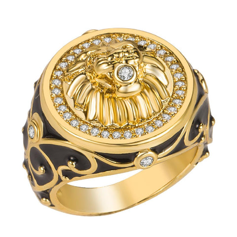 MayiaHey Lion Ring, Sparkling Lion Head Ring for Men, Nordic Viking Lion Ring Lion Jewellery, Celtic Lion Ring Hip Hop Roaring Lion Band Ring Punk Gold Lion Ring for Boys, 18.9, Non-precious metal