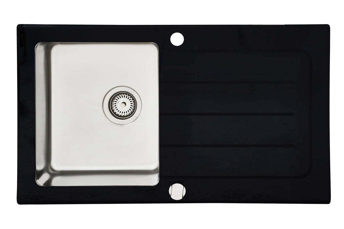 Kitchen Sink Glass Built-in Sink Stainless Steel 86 x 50 Black Respekta New York