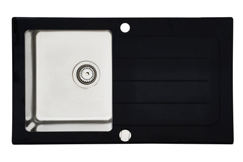 Kitchen Sink Glass Built-in Sink Stainless Steel 86 x 50 Black Respekta New York