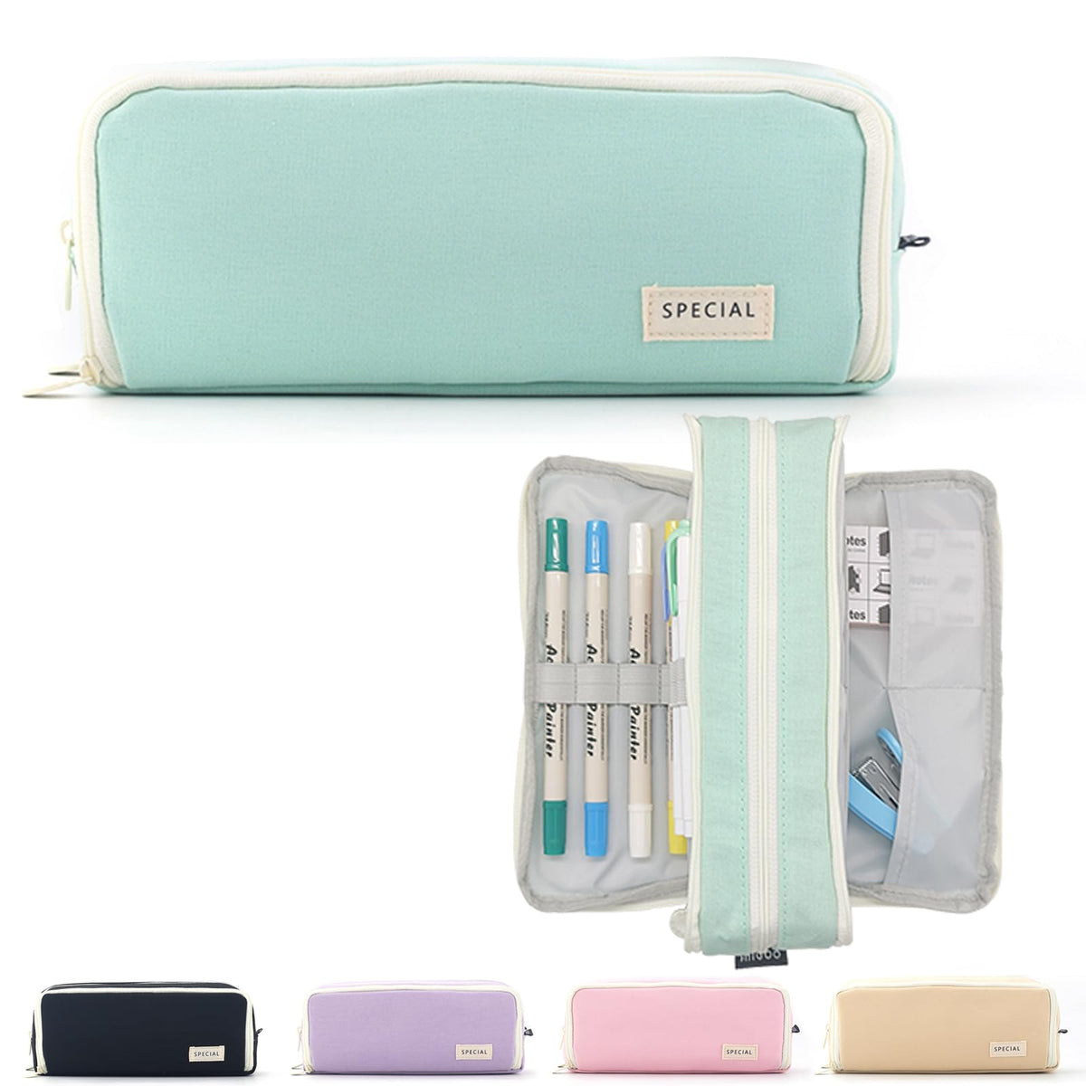 X SIM FITNESSX Pencil Case Teenager Girls Pencil Case 3 Compartments Boys Large Capacity Pencil Case for School & Office (Cotton-Blue)