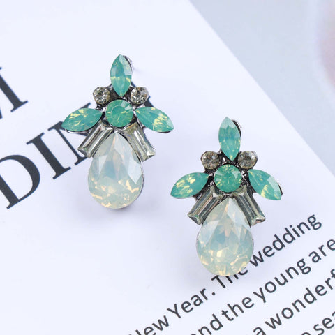Yheakne Vintage Teardrop Crystal Earrings Cz Flower Drop Stud Earrings Rhinestone Oval Earrings Petal Cz Earrings Jewelry for Women and Girls