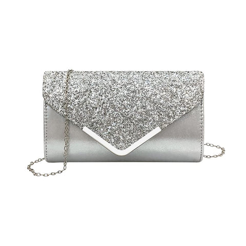 DZOZO Women Clutch Bag Sparkly Silver Evening Handbag Chain Shoulder Bag Bridal Prom Party Handbag Purse Envelope Bag Clutch Bag Elegant Sequins