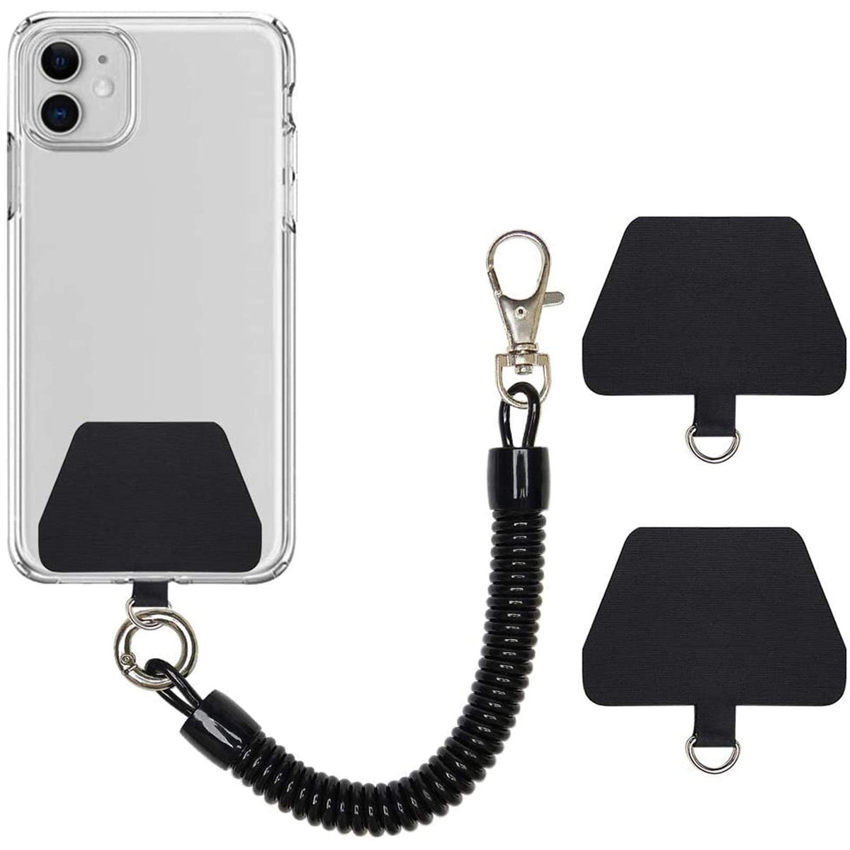 COCASES Mobile Phone Chain with Flexible Spiral Cable, Universal Lanyard Lanyard Key Ring Compatible with iPhone/Samsung/Huawei (2 Inserts, Black)