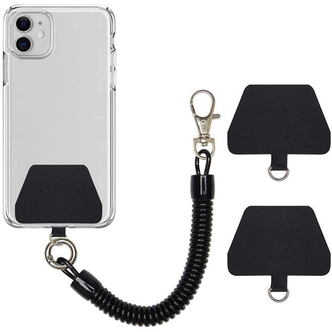 COCASES Mobile Phone Chain with Flexible Spiral Cable, Universal Lanyard Lanyard Key Ring Compatible with iPhone/Samsung/Huawei (2 Inserts, Black)