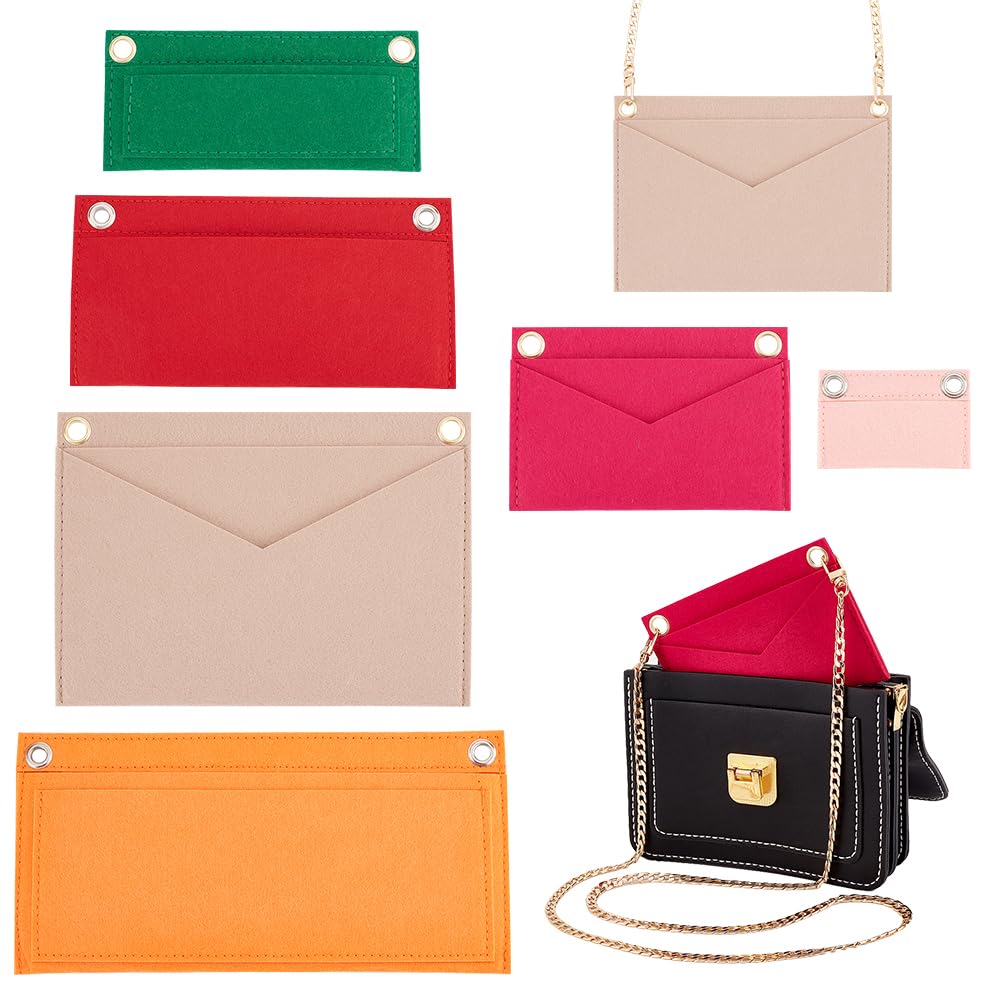 WADORN 6 Sizes Purse Organizer Insert Conversion Kit with Metal Chain, Felt Handbag Organizer Insert Women Envelope Bag Coin Wallet Conversion Accessories, Width: 3.35/5.71/6.65/8.07/8.66/10.24 Inch
