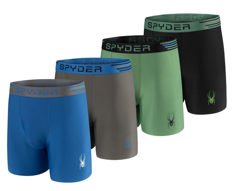 Spyder Mens Boxer Briefs 4 Pack Poly Spandex Performance Boxer Briefs Underwear/Bonded Hem Boxer Briefs (Green/Grey/Blue/Black, X-Large)