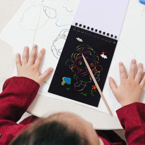 EXCEART Black Notebooks 6 Sets Rainbow Scratch Notebooks with Wood Stick Scratch Off Art Paper Set Color Book Pad Art Craft Supplies Kits for Kids Girls Boys Black Notebook
