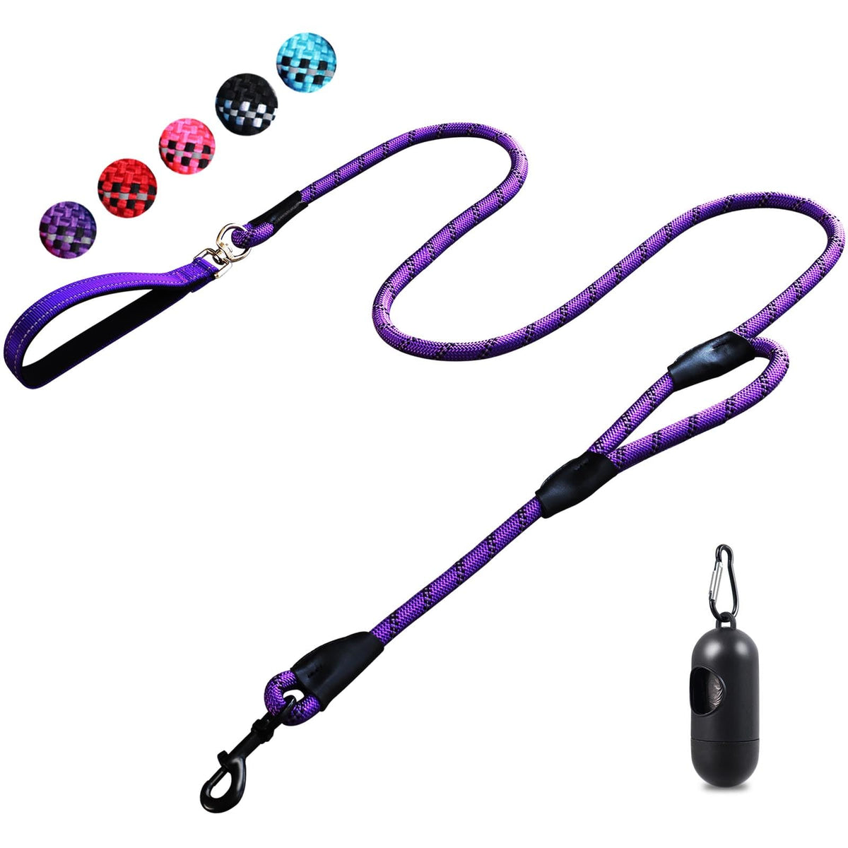 6FT Strong Dog Lead with Comfortable Padded Handle and Highly Reflective Threads for Small, Medium and Large Dogs (6-FT, Purple)