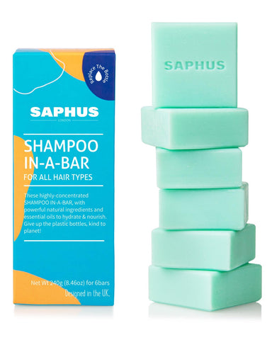 SAPHUS 6Pcs Shampoo Bars for Hair, Sulphate Free, Plastic Free, Blue