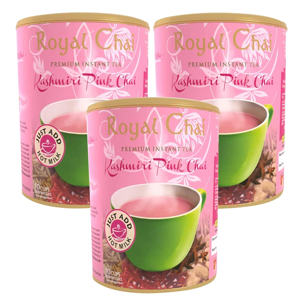 Royal Chai Kashmiri Pink Sweetened Tub 400g (Pack of 3) - Premium Instant Tea - Kashmiri Tea - Natural - Instant Kashmiri Indian Tea