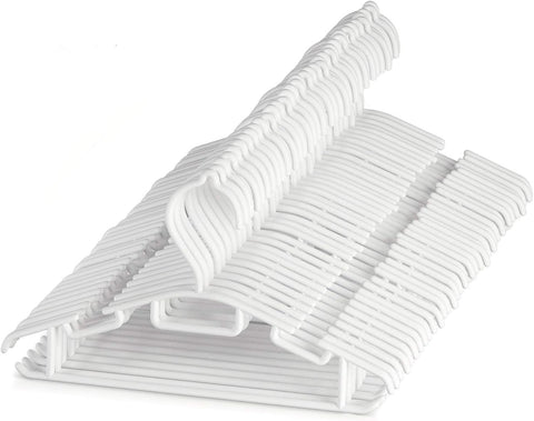 ilauke 60 Pack Non-slip White Tubular Children's Hangers for Kids Baby Toddler with Plastic Hanger Straps