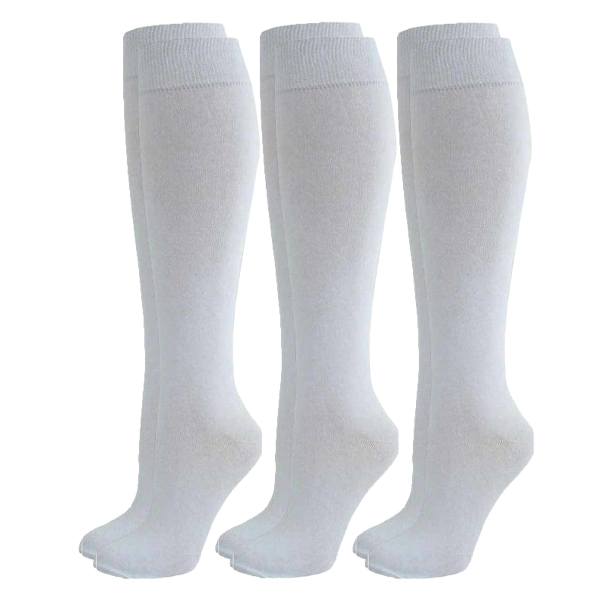 ShopMCR 3 Pairs Unisex Kids Boys Girls Back to school Socks Premium Knee High Cotton Rich Plain Daily Wear Children Socks (6-8, White)