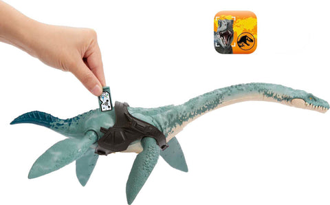 Mattel Jurassic World Gigantic Trackers Dinosaur Toy, Elasmosaurus Action Figure with Movement & Tracking Accessory, 14-in Long