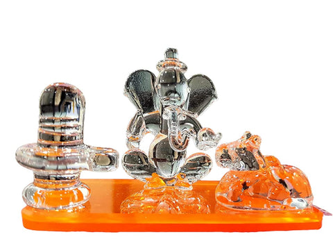 ESPLANADE Glass Ganesh Ji with Shiv linga/Shiva lingam and Nandi | Ganpati Murti Idol Statue Sculpture - 2.5" Inches - Ideal For Car Dashboard