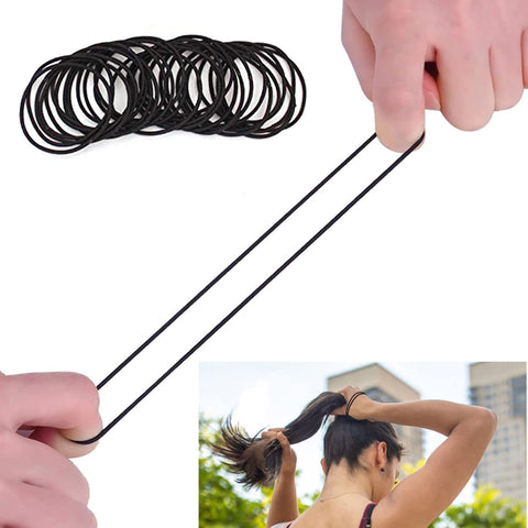 Elastic Hair Bands (50 Pieces), 2mm Elastic Hair Ties Ponytail Holders, Bulk Hair Ties No Metal Gentle Elastics for Women Men Girls Kids - Black