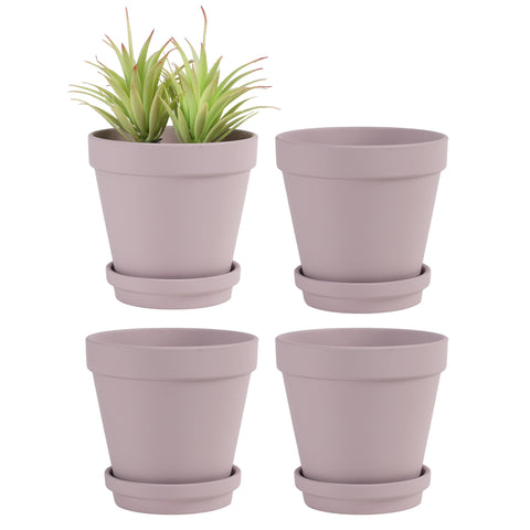 Yishang Large Terra Cotta Pots with Saucer- 4 Pack Large 6'' Terra Cotta Plant Pot with Drainage Hole, Flower Pot with Tray, Terracotta Pot for Indoor Outdoor Plant(Purple)
