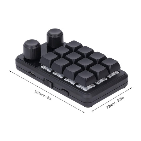 Walfront RGB Mechanical 12 Keys Keyboard Macro Pad Software Blue Switch Type C BT 2.4G Macro and Software Mechanical Gaming Keyboard for Gaming Office Music