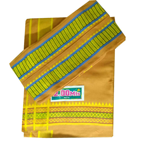 Stylesindia Men's Cotton 2.0 Meter Single Layer Colored Resham/Zari Bordered Dhoti with 1.80 M Angavastram | Dupatta | Towel (Beige)