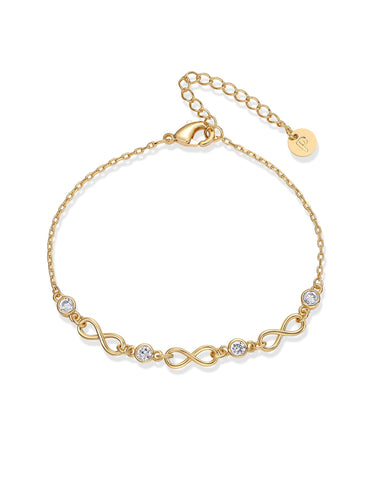 PAVOI 14K Yellow Gold Plated Infinity Simulated Diamond Station Chain Bracelet for Women | Cubic Zirconia Adjustable Friendship Bracelet
