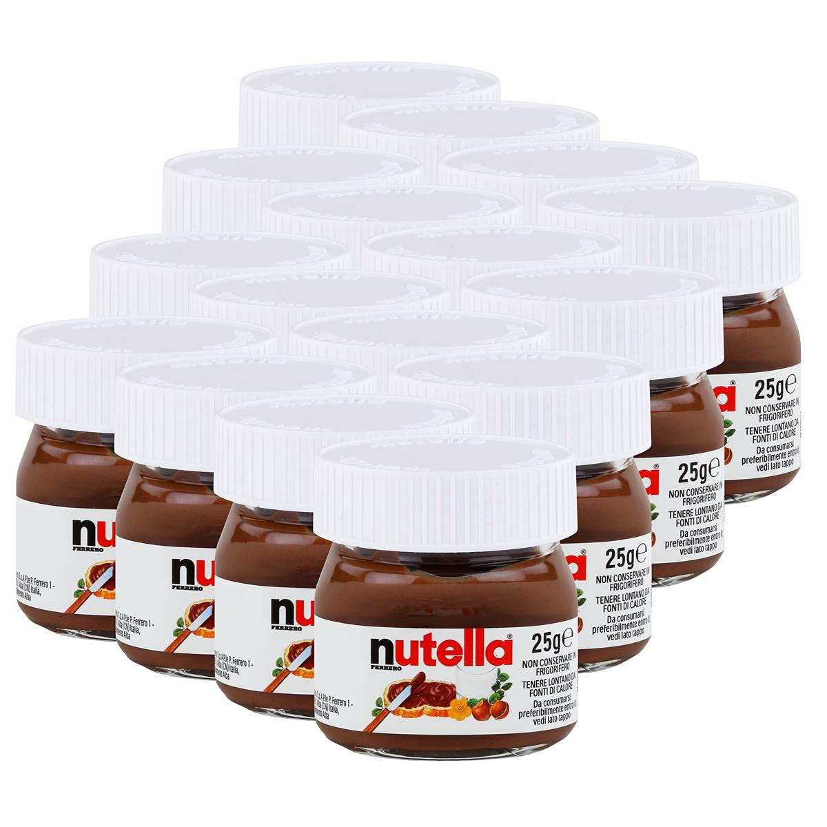Ferrero Nutella Small Mini Design Glass Set of 16 25 g Bread Spread, Nutsnugat Cream, Chocolate Spread