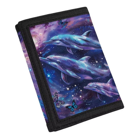 Coldinair Kids Galaxy Wallet Nylon Trifold Wallets Coin Bag for Boys,Dolphin RFID Trifold Canvas Purse Handbag Outdoor Sports Wallet for Travel Name,Tractors