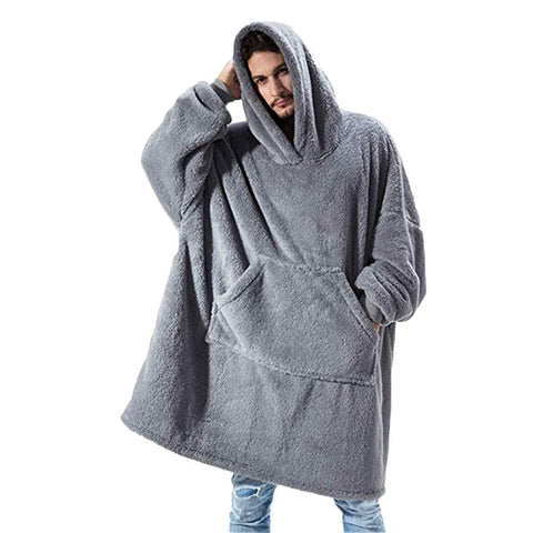 TRISTIN Thicken Sherpa Fluffle Sweatshirt Blanket Warm Cozy Oversized Wearable Pocket Hoodie for Women Men and Teens Grey