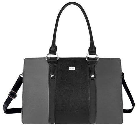 David Jones - Womens Large Size Tote Handbag - Long Handles Shoulder Bag - Striped Faux Leather Lady Handbag - Rigid Shopper Top-Handle Satchel Bag - City Briefcase Work School Office - Grey